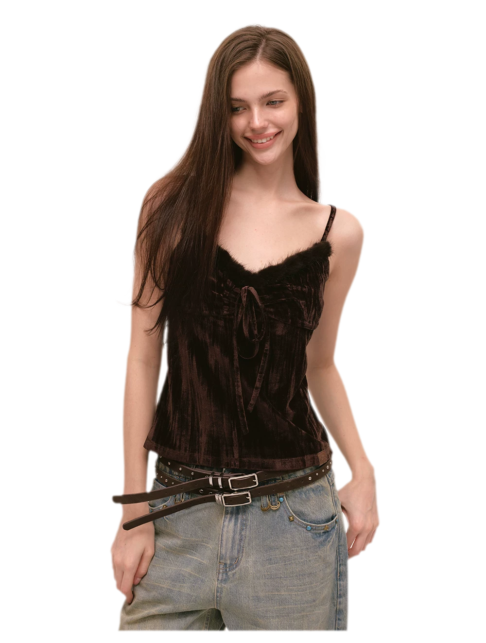 Embossed Pleated Velvet Cami Top