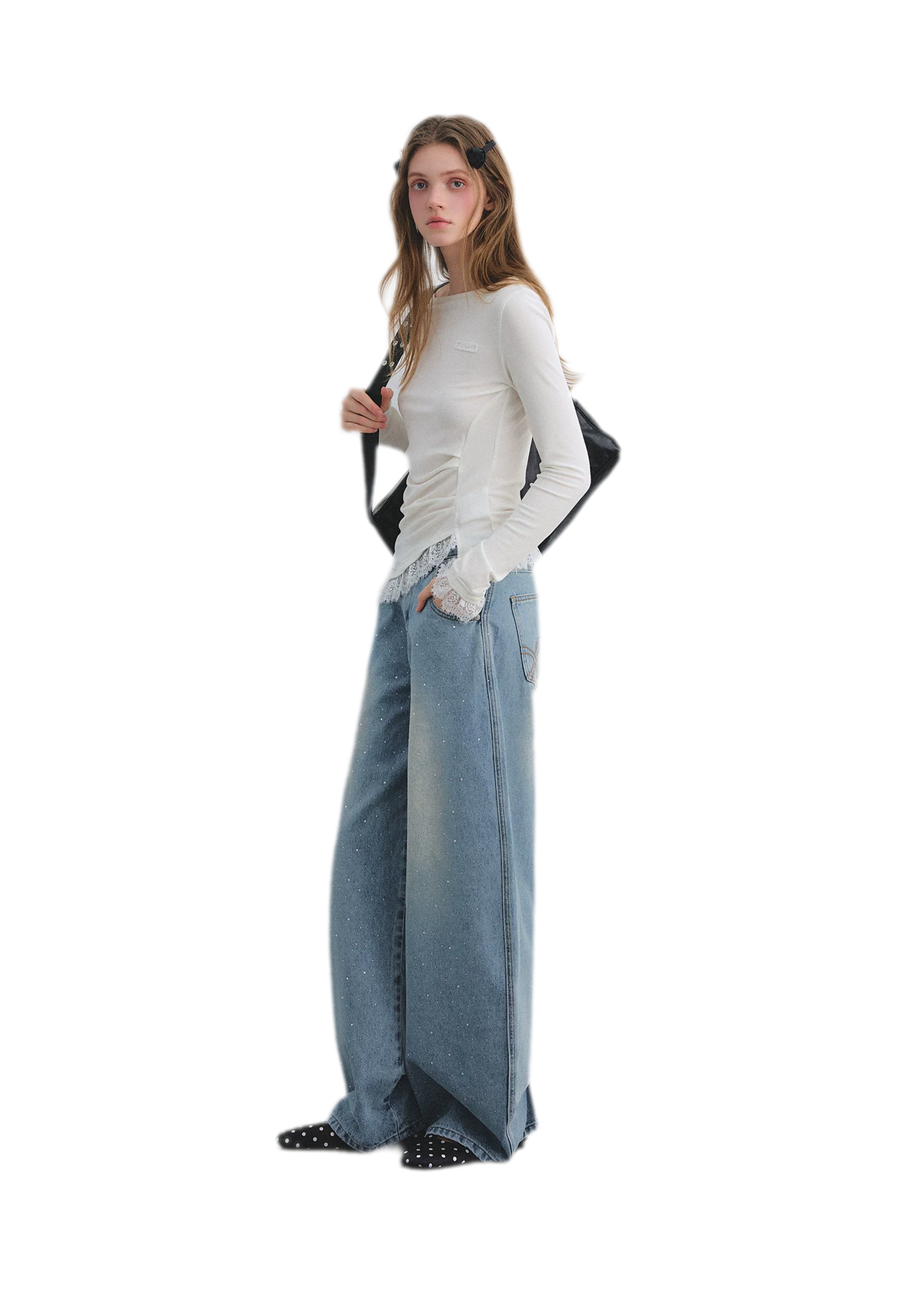 Lace Panel Ruched Hem Top