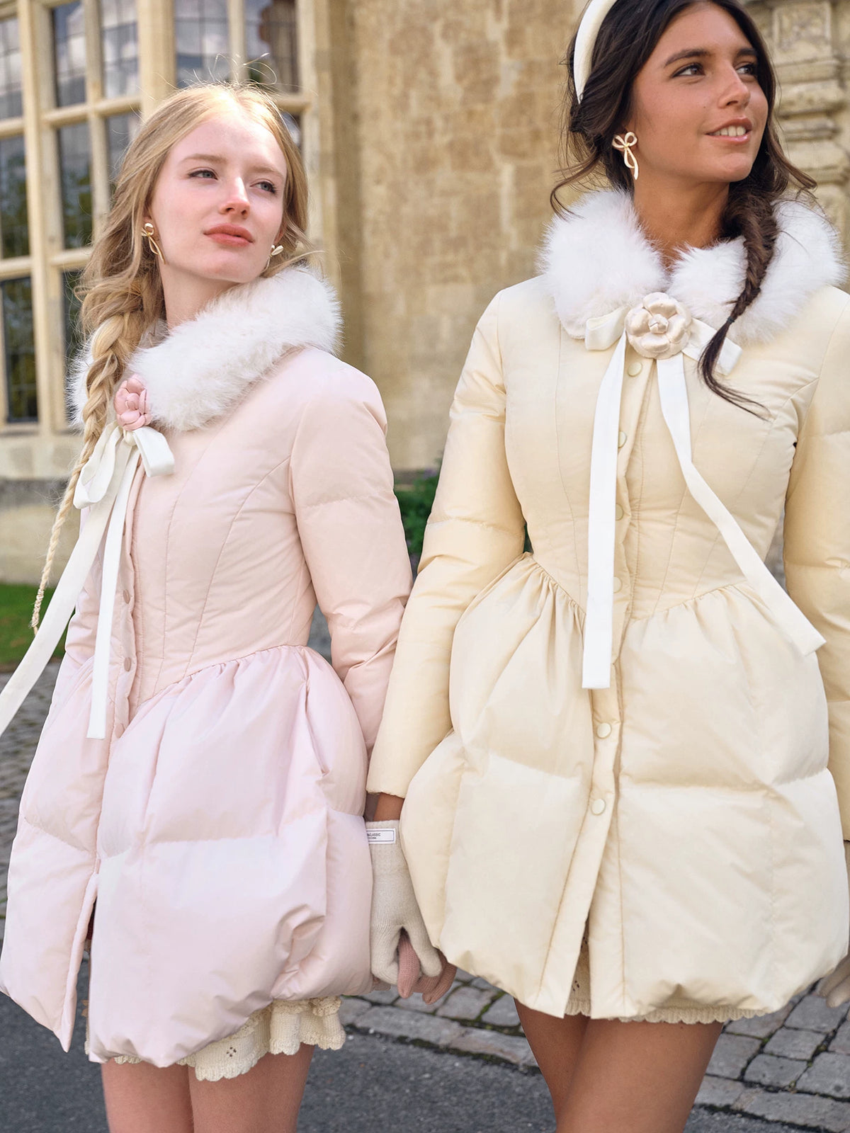 Satin Bow Fitted Down Coat