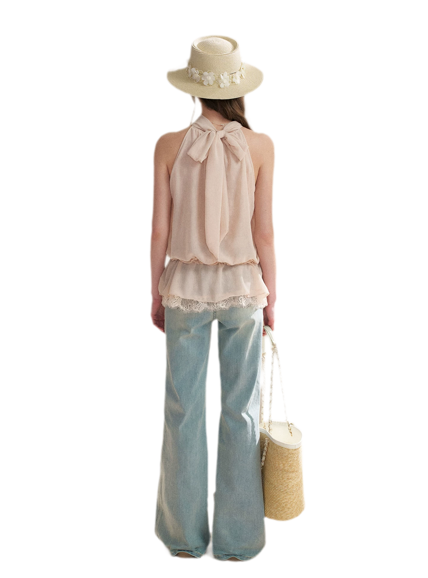 Chiffon Lace Halter V-Neck Blouse