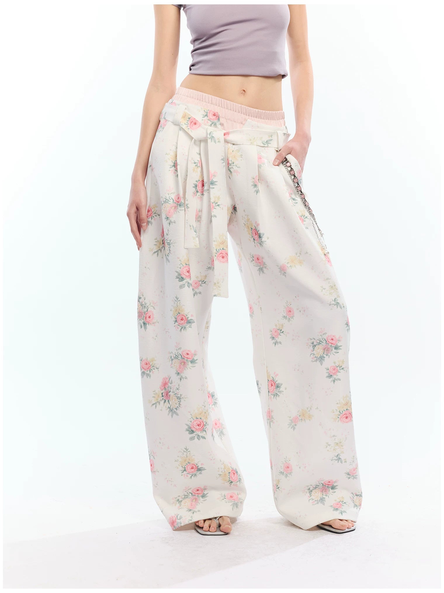 Floral Print Loose Wide Leg Pants