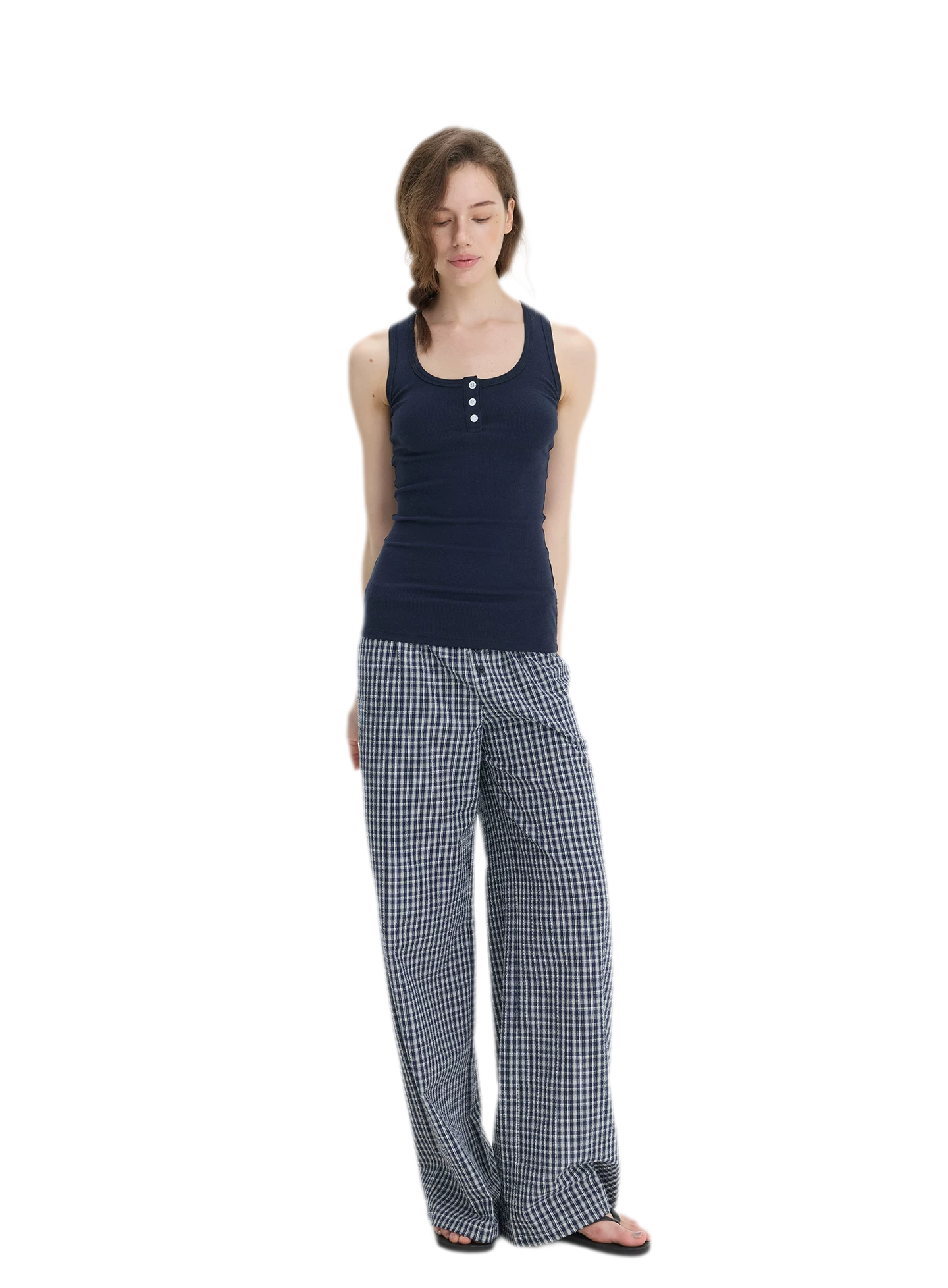 Ribbed Slim-Fit Henley Tank