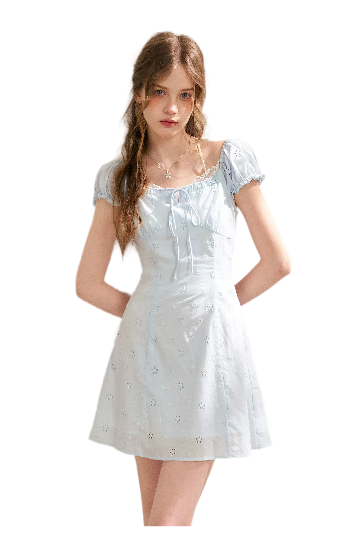 Embroidered A-Line Short Sleeve Dress