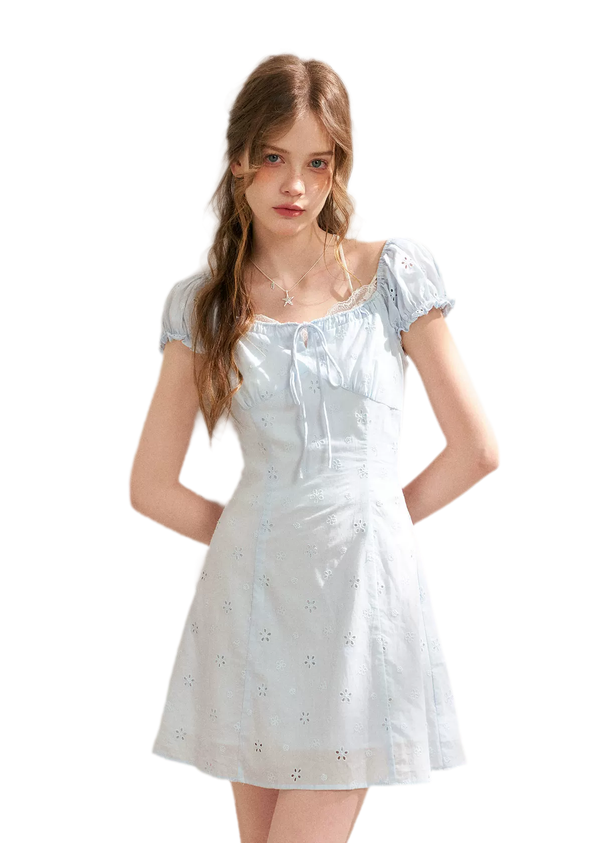 Embroidered A-Line Short Sleeve Dress