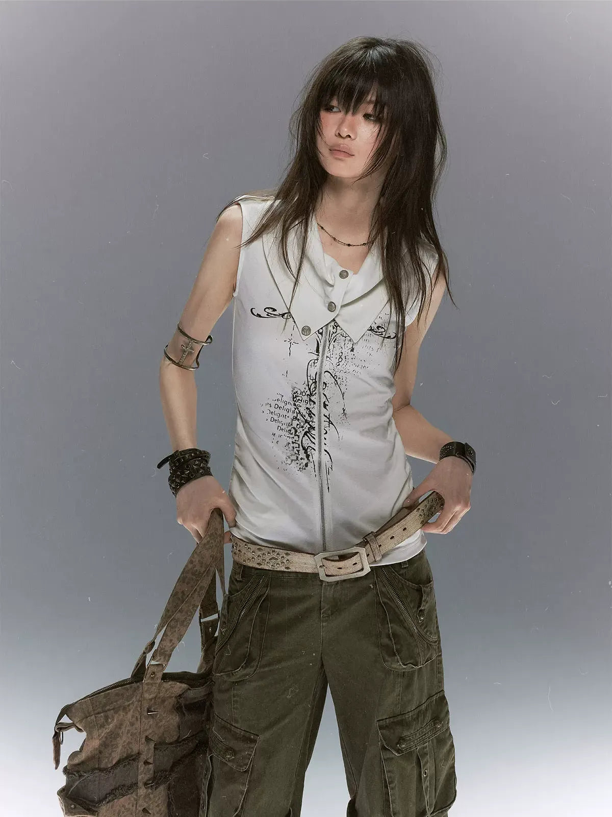 Cross Print Zip Vest