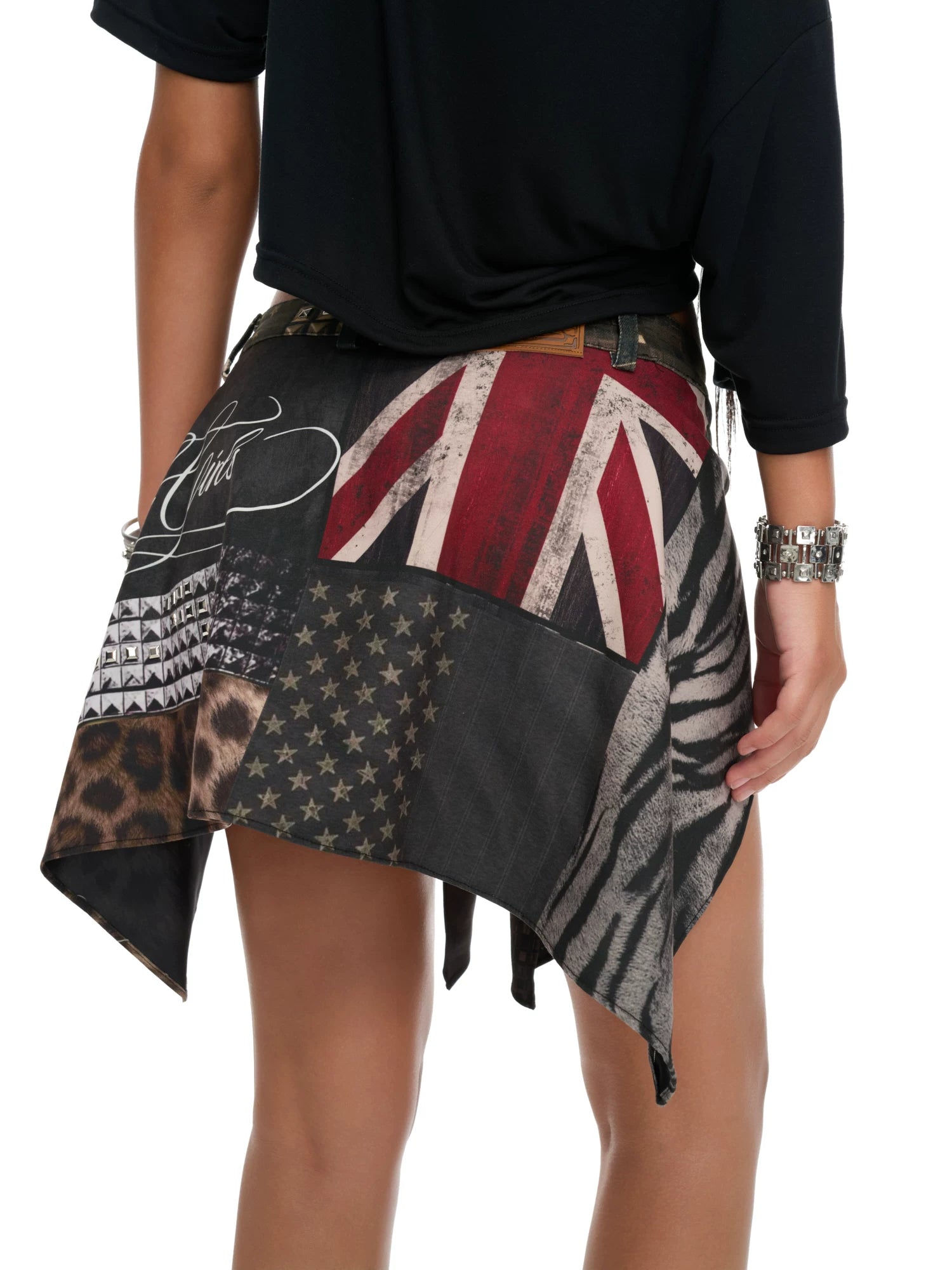 Vintage Union Jack Patchwork Studded Shorts