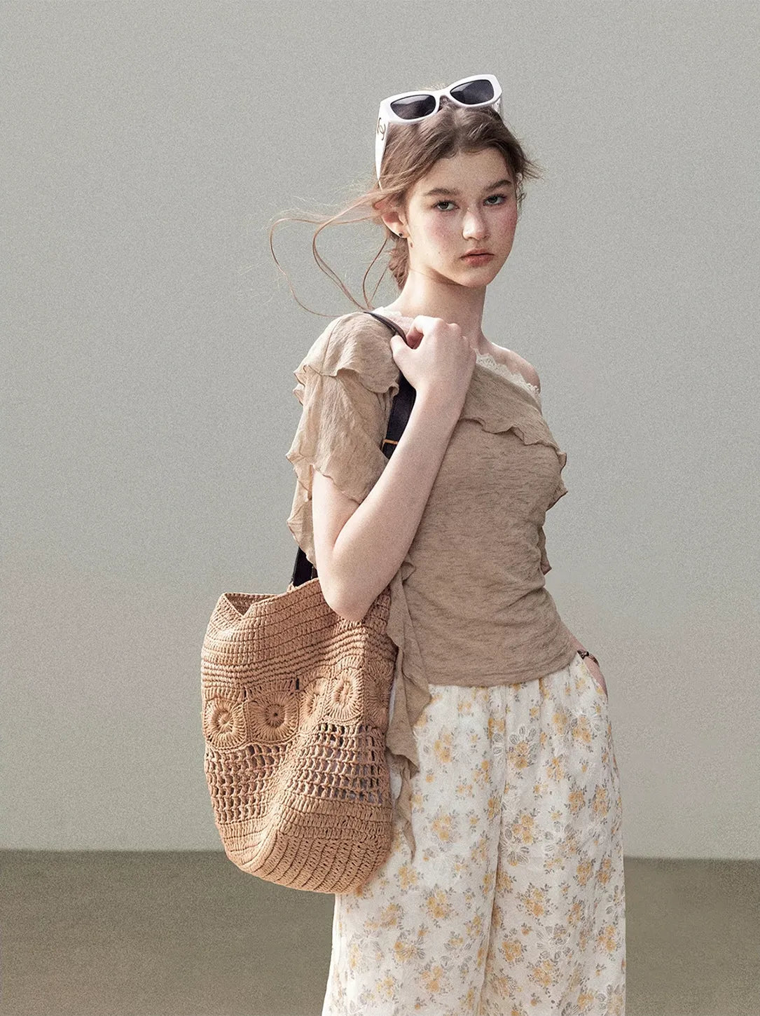 Laser-Cut Floral Wide-Leg Pants