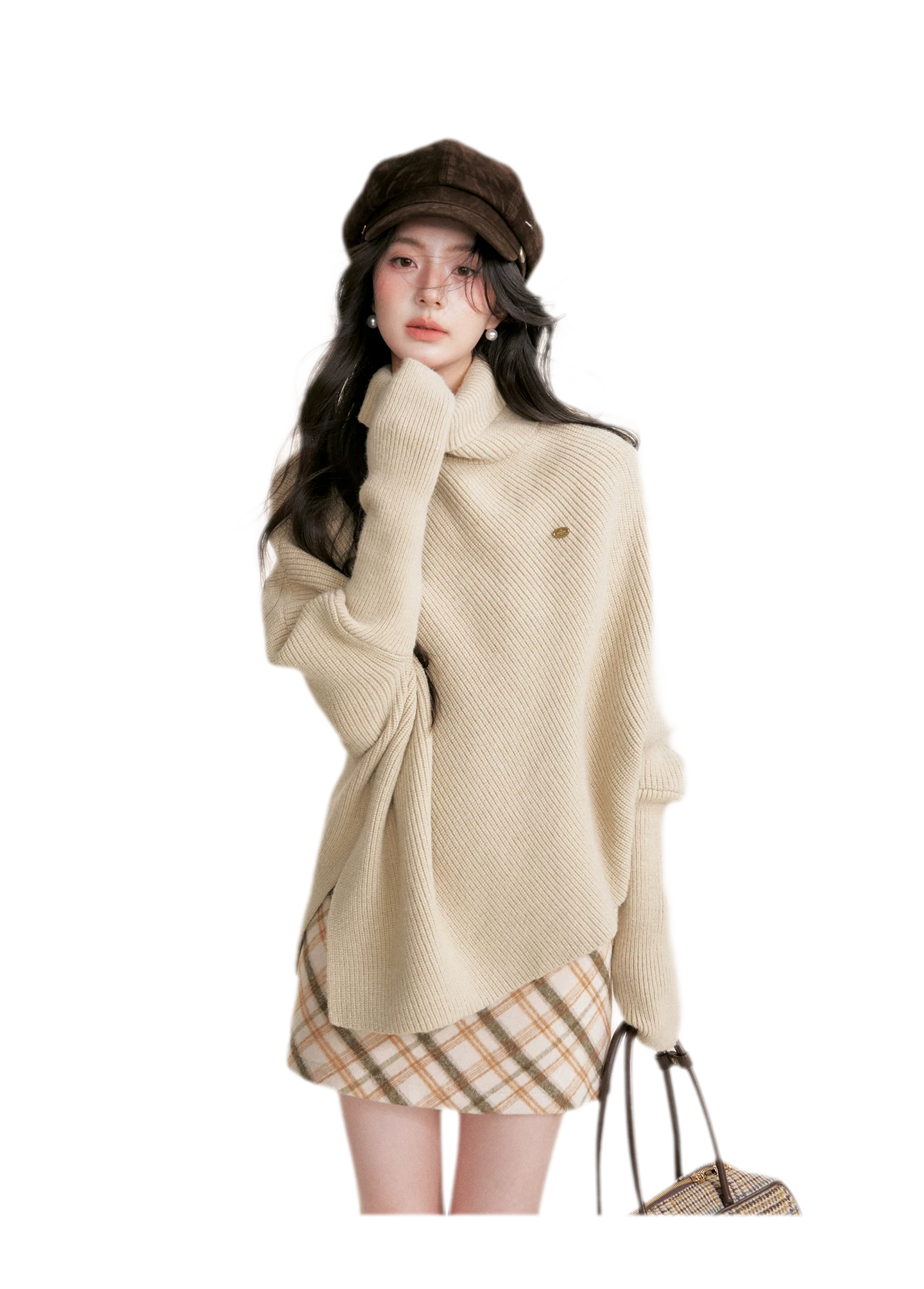 High Neck Poncho Sweater