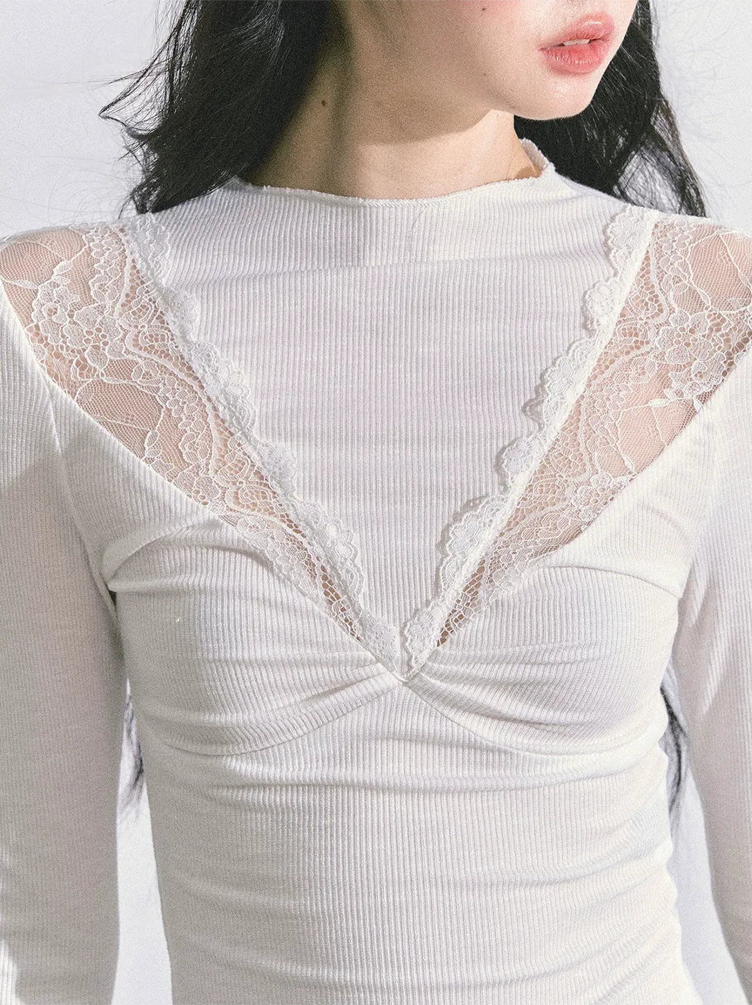Lace Ruched Slim Fit Top