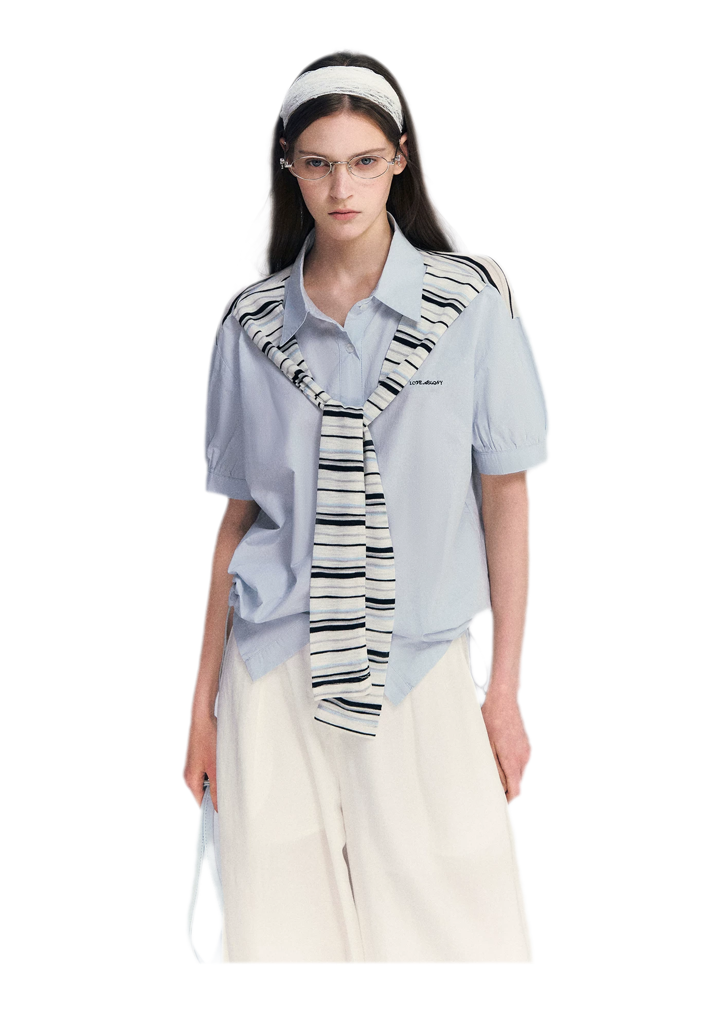 Striped Scarf Hem Shirt