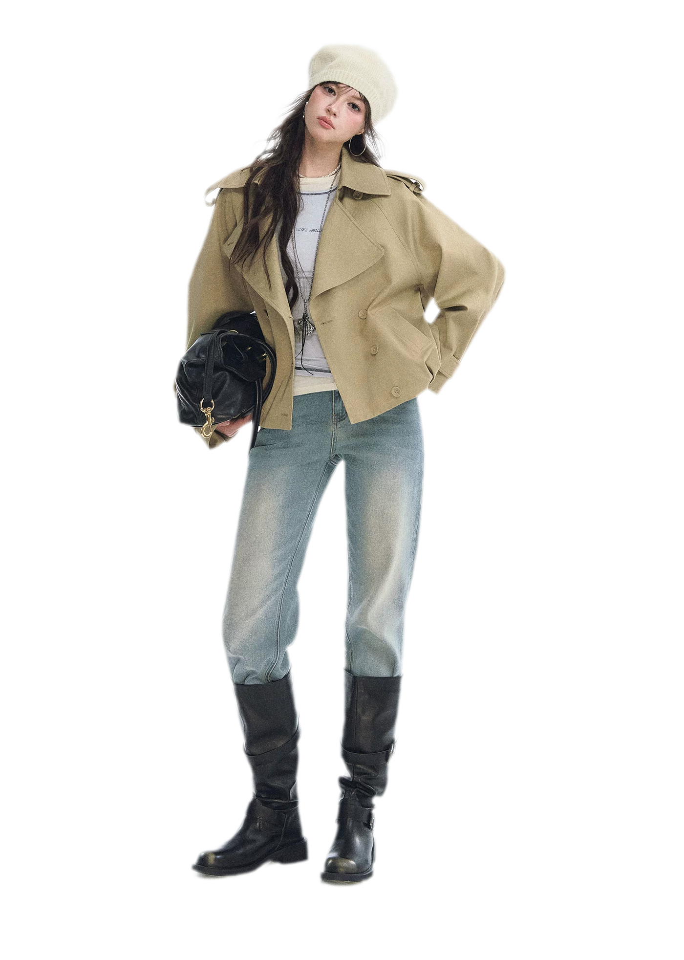 Cotton Cropped Double-Breasted Trench