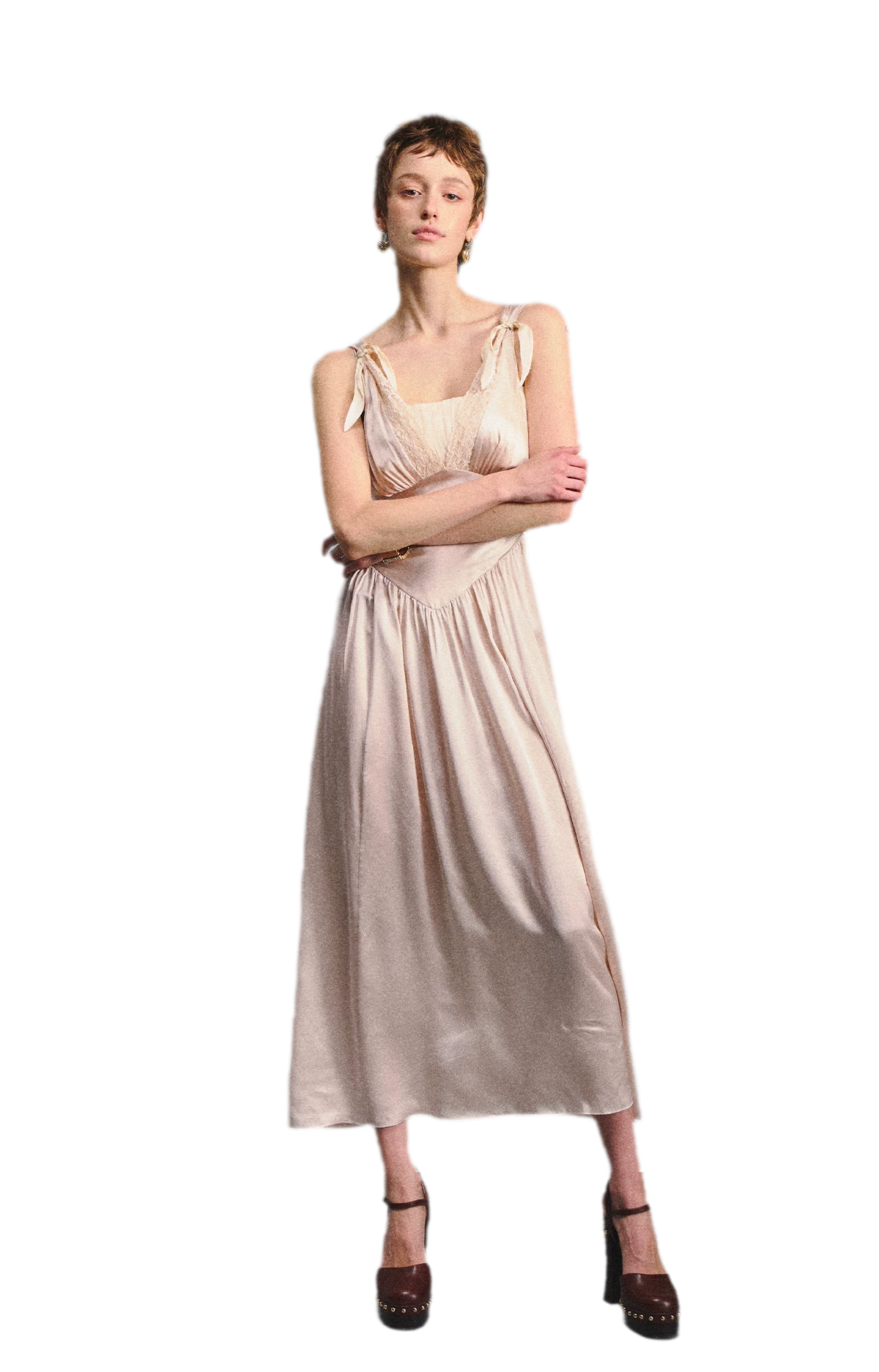 Lace Tie Satin Dress