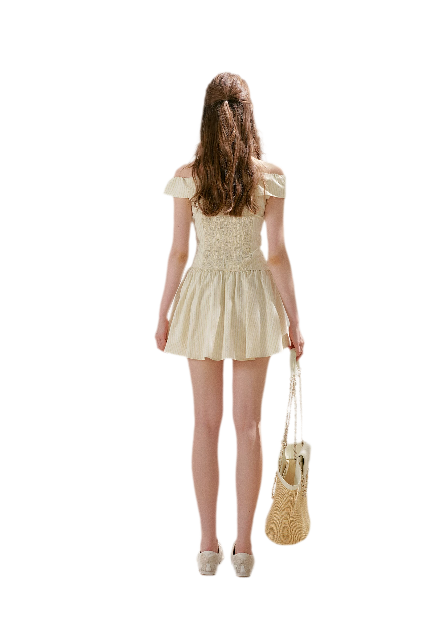 Striped Off-Shoulder Top and A-Line Skirt Set
