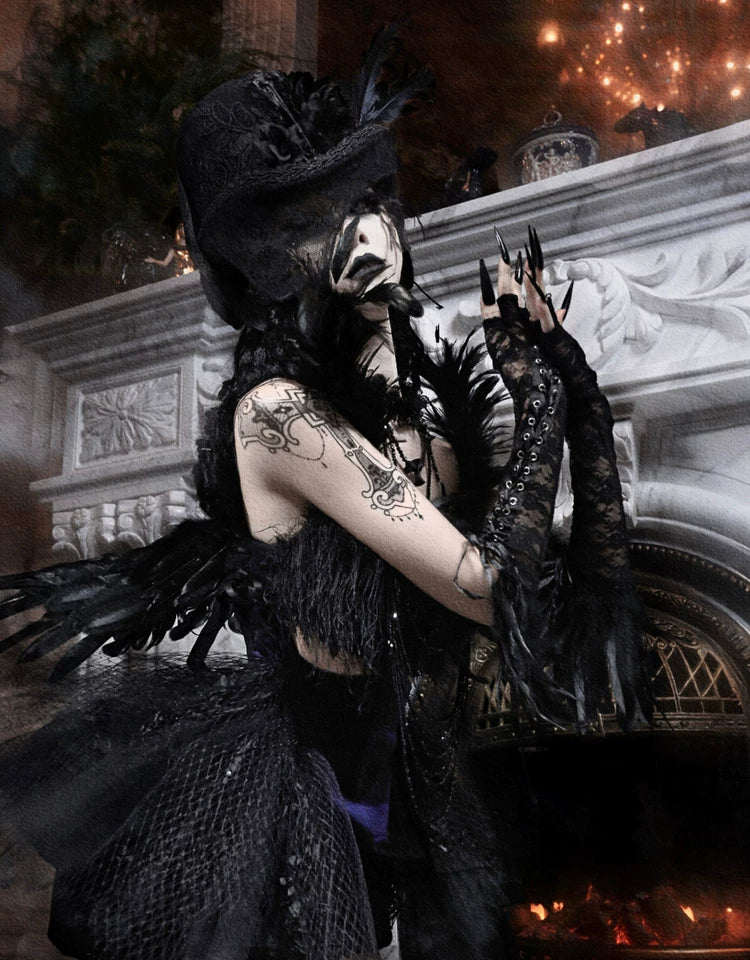 Feather Gothic Train Dress