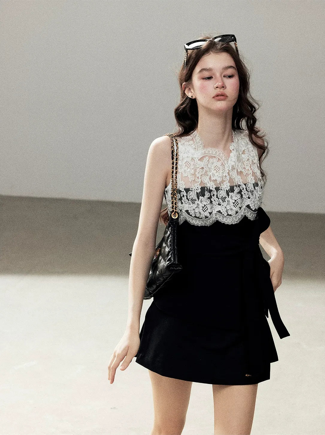 Lace Color-Block Sleeveless Top