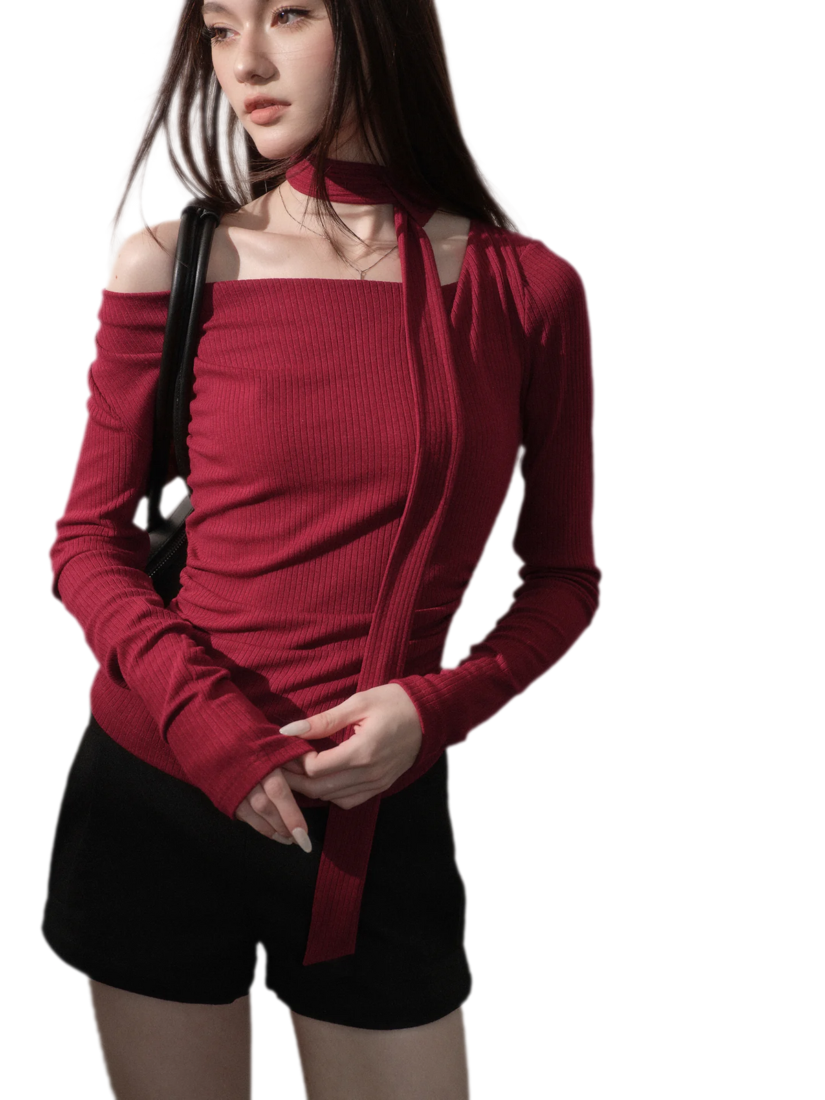 Ribbon Asymmetric Knit Top