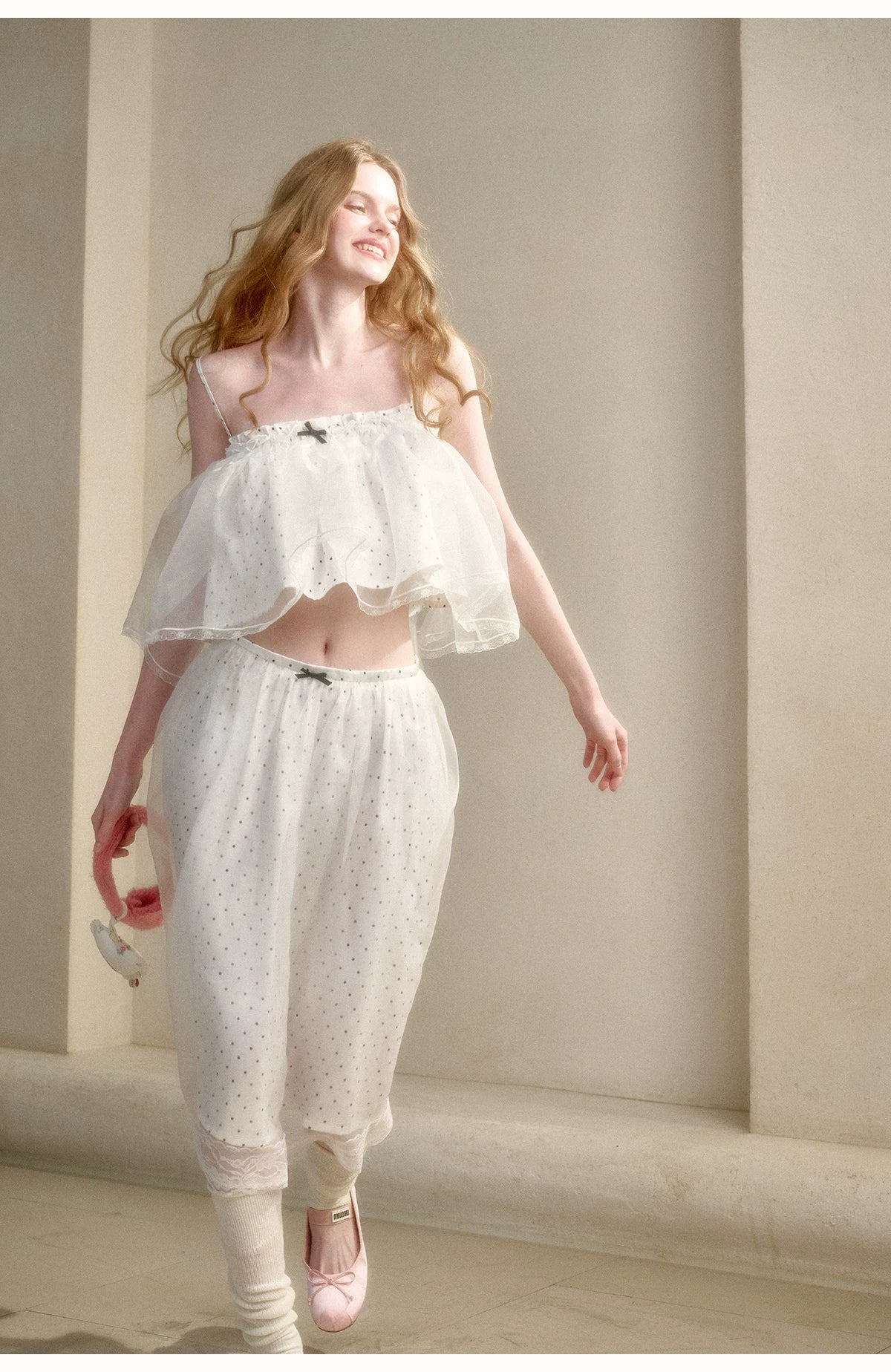 Babydoll Pearl Organza Polka Dot Set