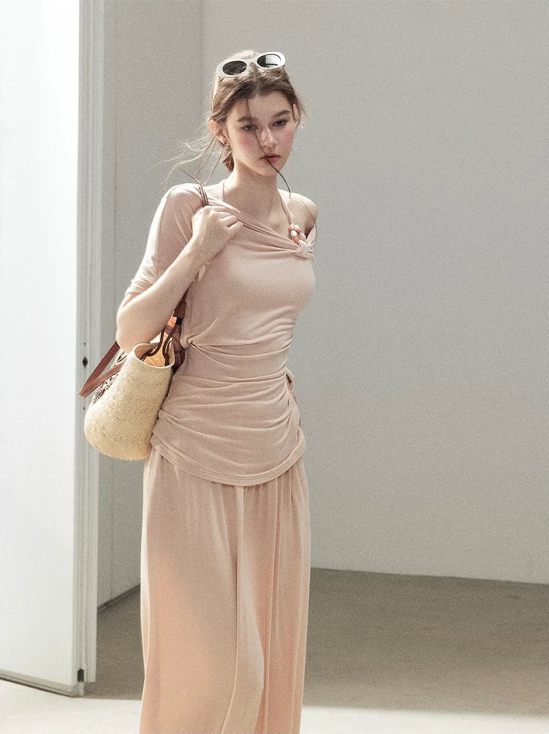 Knot Drape Midi Skirt Set