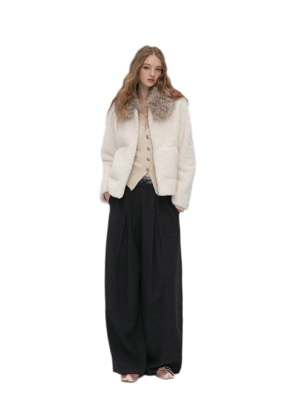 Pleated Contrast Wide-Leg Trousers