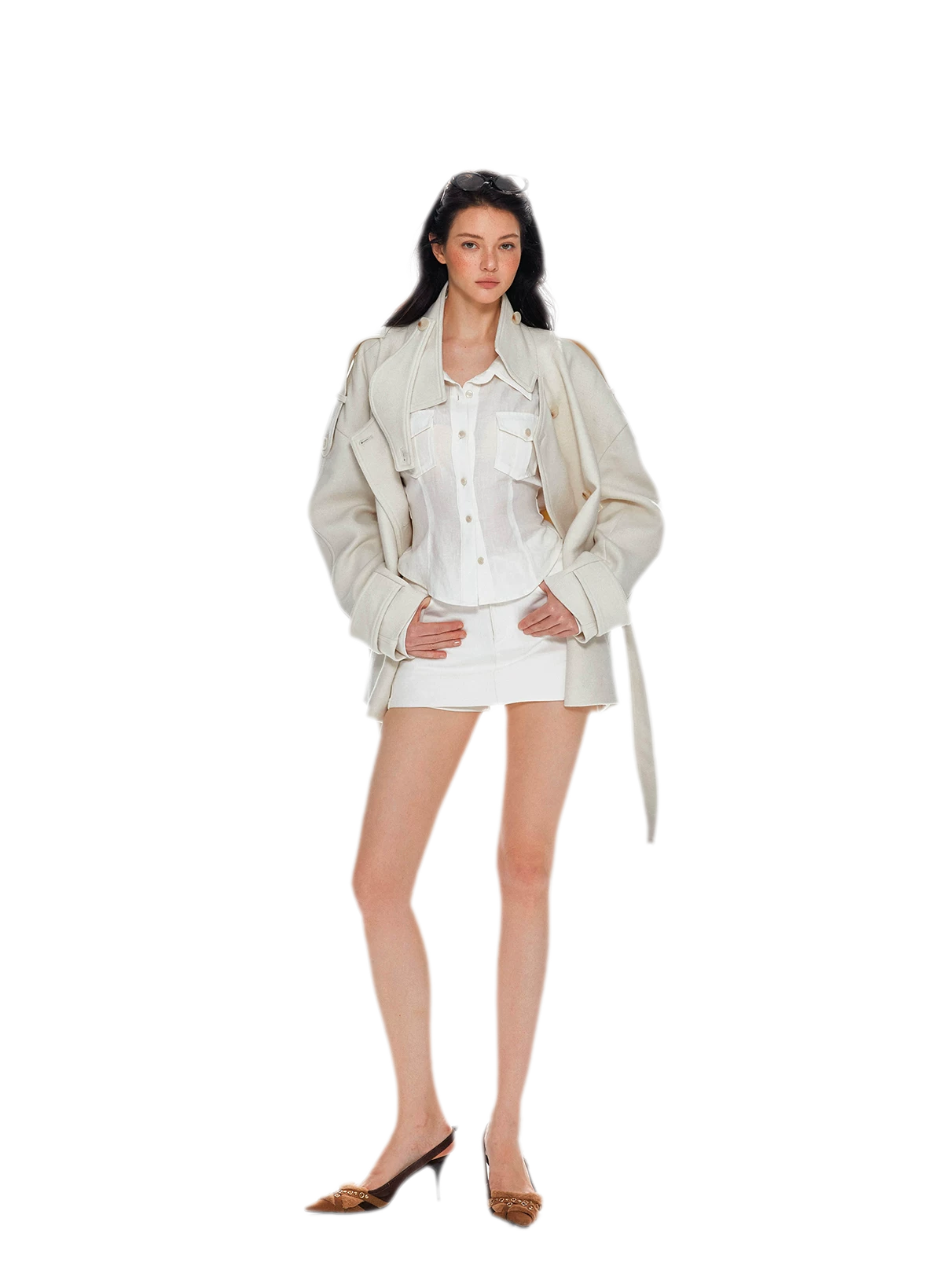 Wool Stand-Collar Belted Coat