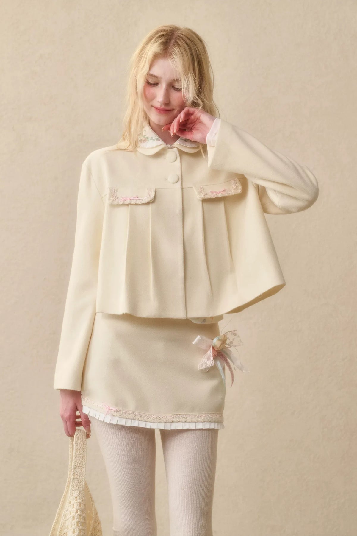 Embroidered Boxy Jacket Skirt Set