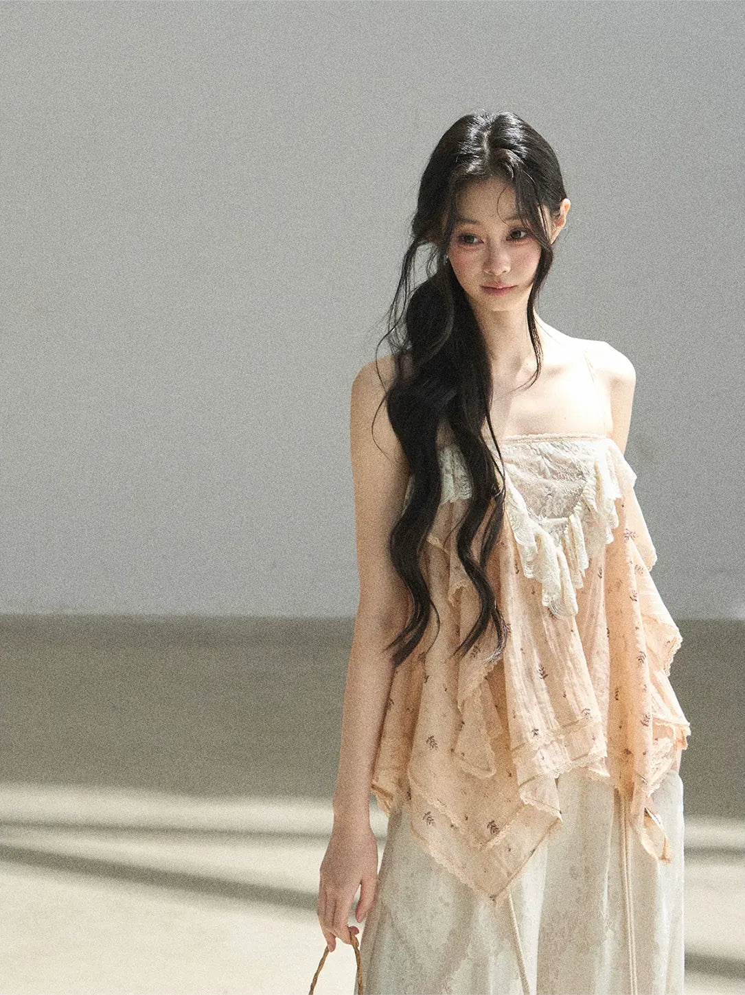 Lace Trim Asymmetric Cami