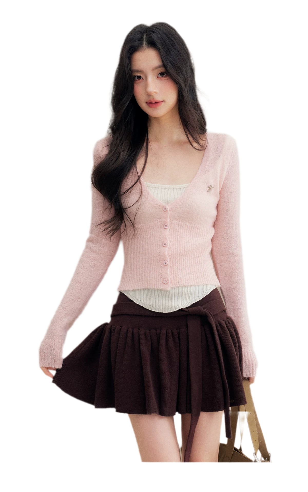 Brushed Contrast V-Neck Sweater