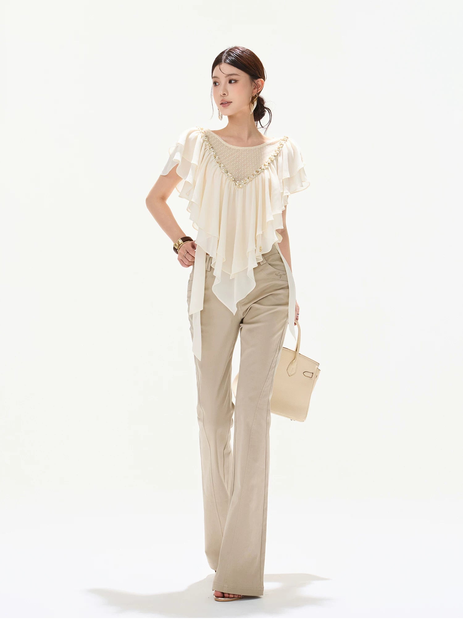 Slim Fit Flared Cotton Blend Pants
