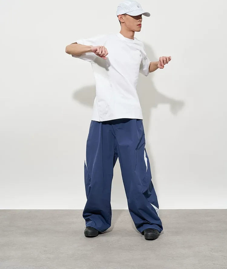 Pleated Color-Block Nylon Trousers