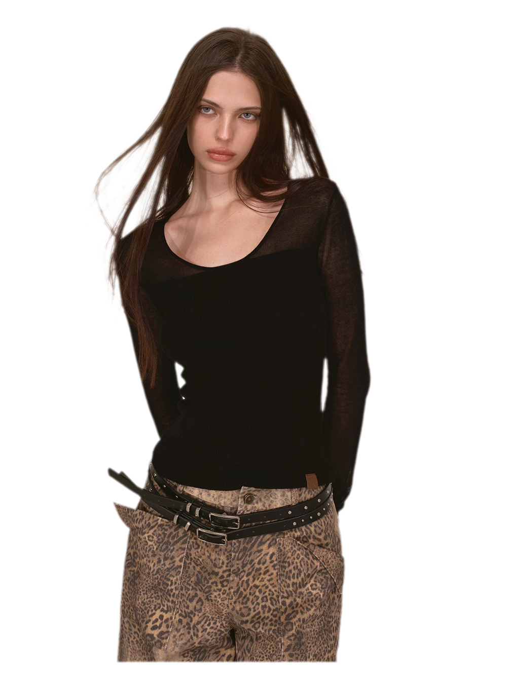 Top in maglia trasparente con scollo a V in Tencel