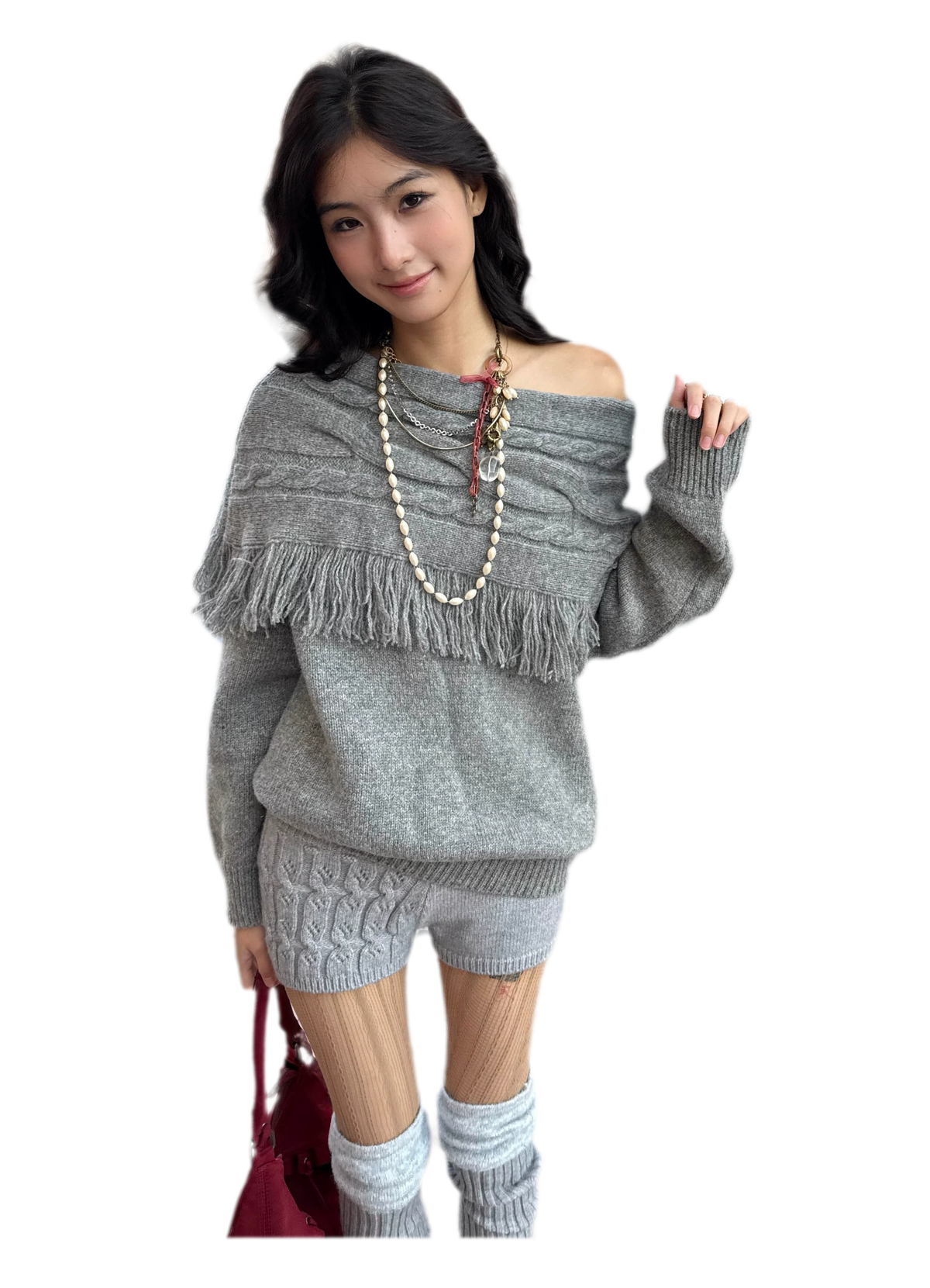 Cable Knit One-Shoulder Set
