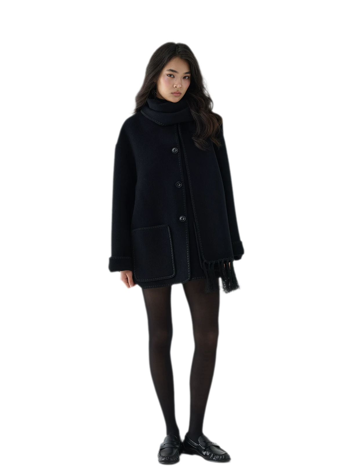 Double-Faced Wool Fringe Cape Coat