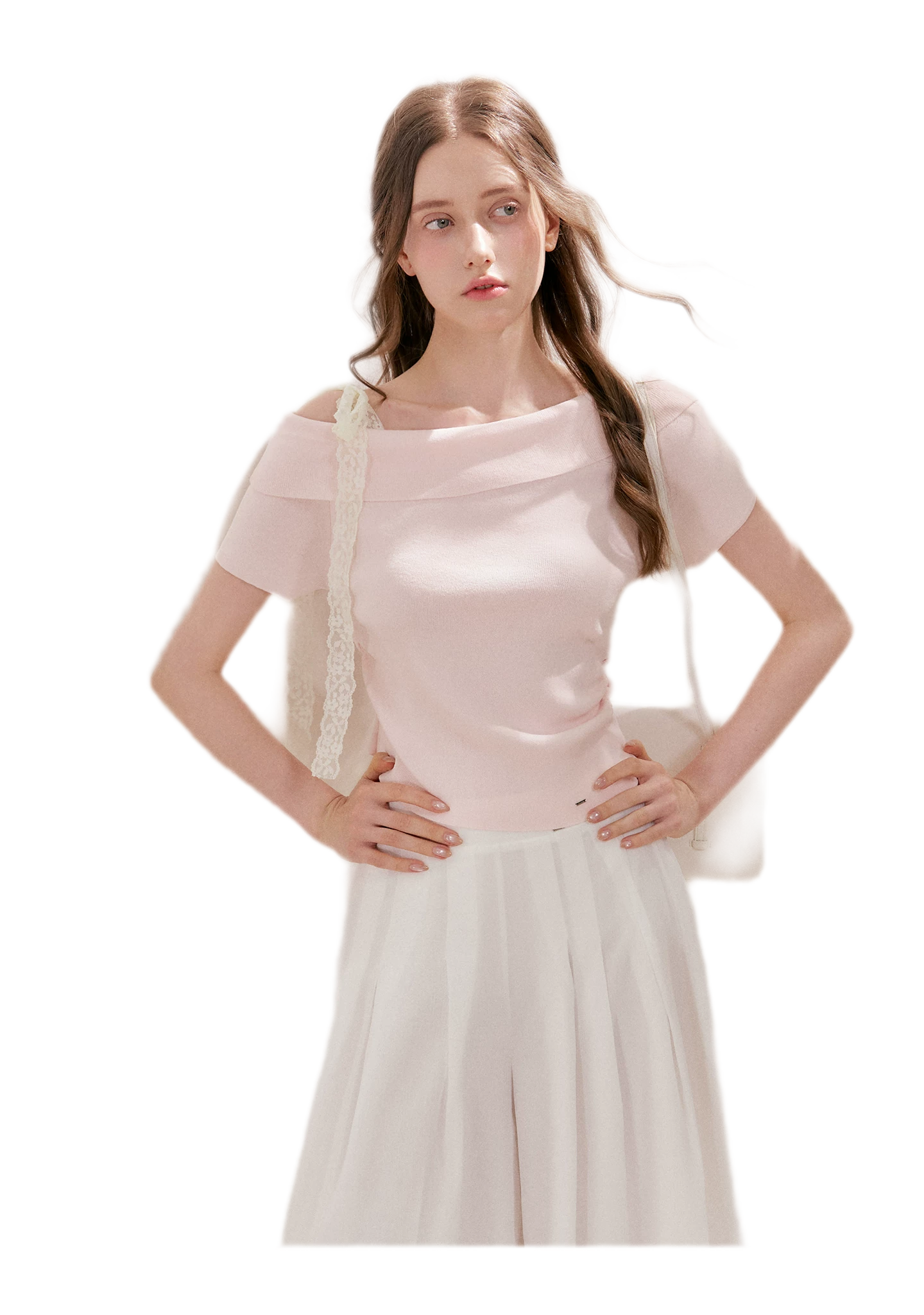 Lace Trim Ruched Knit Top
