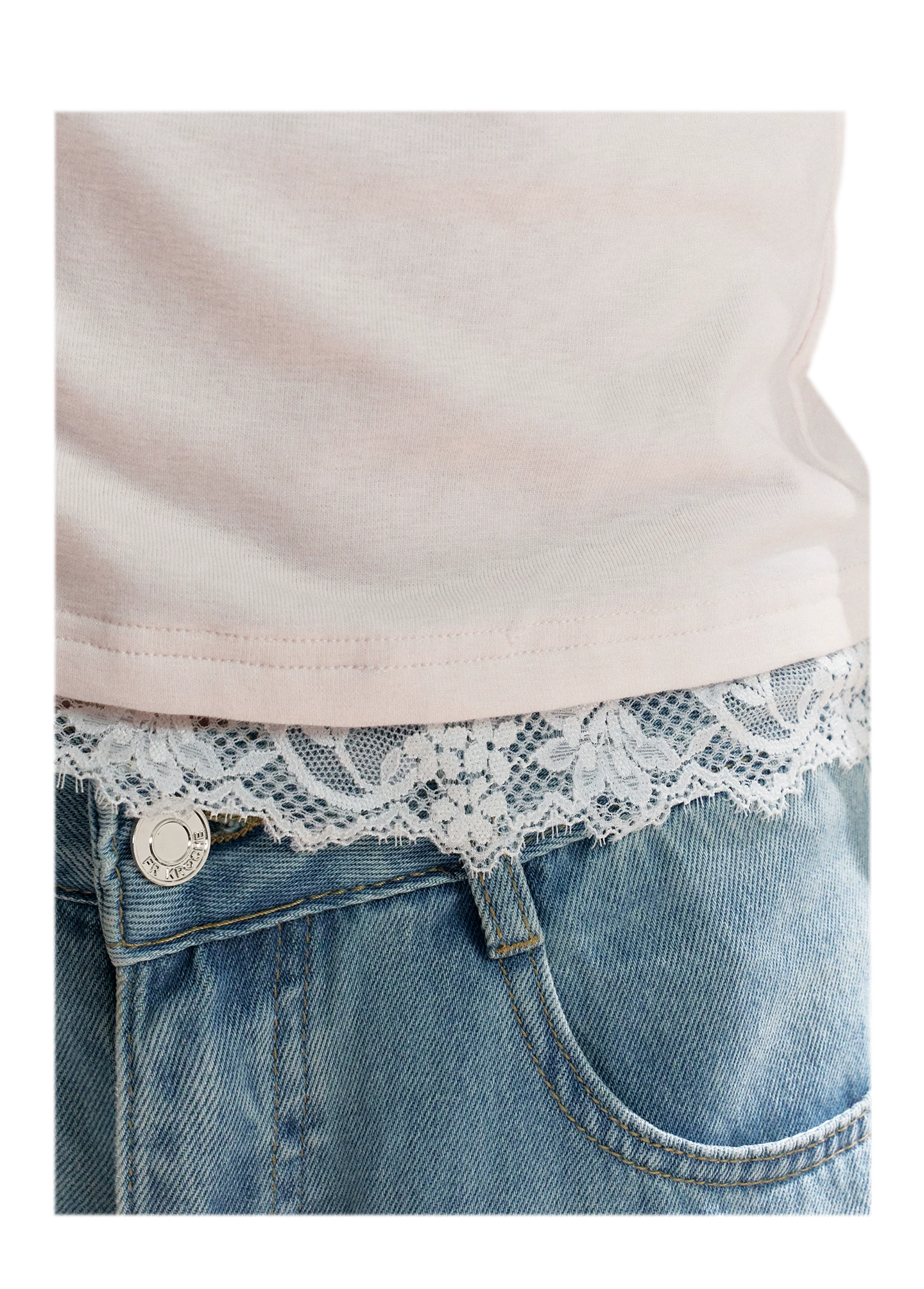 Lace Trim Asymmetric Short Sleeve T-Shirt