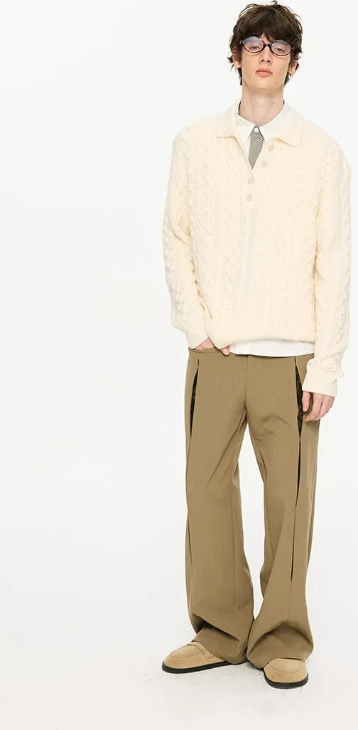 Chunky Cable Knit Polo Sweater