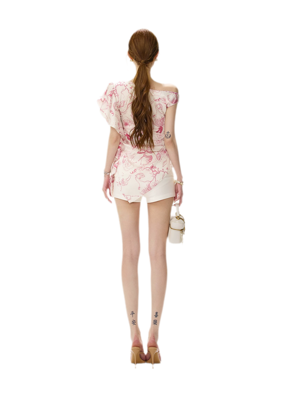Printed One-Shoulder Ruffle Top
