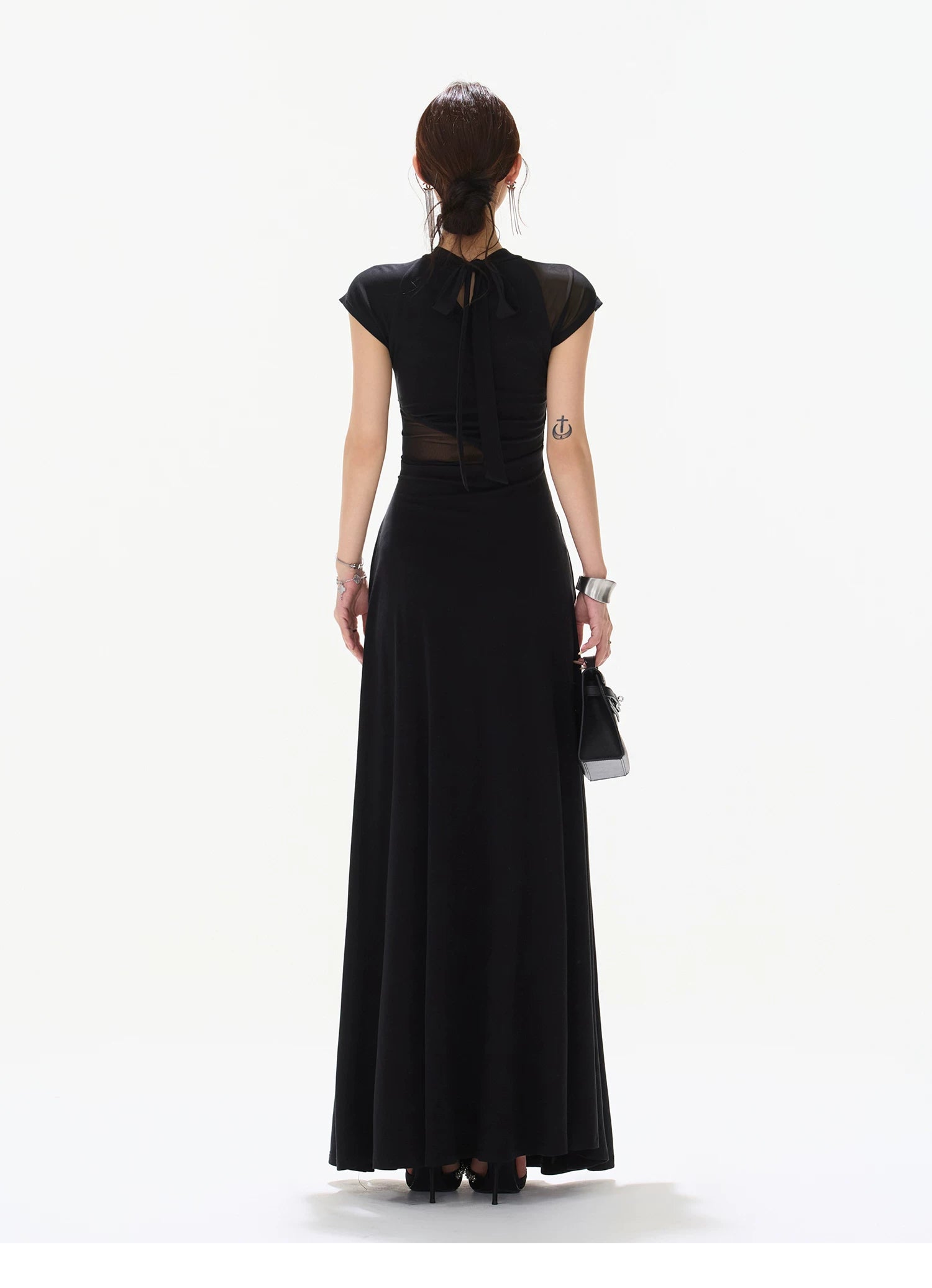 Black Swan Prologue Knot Mesh Sleeve Waist Dress