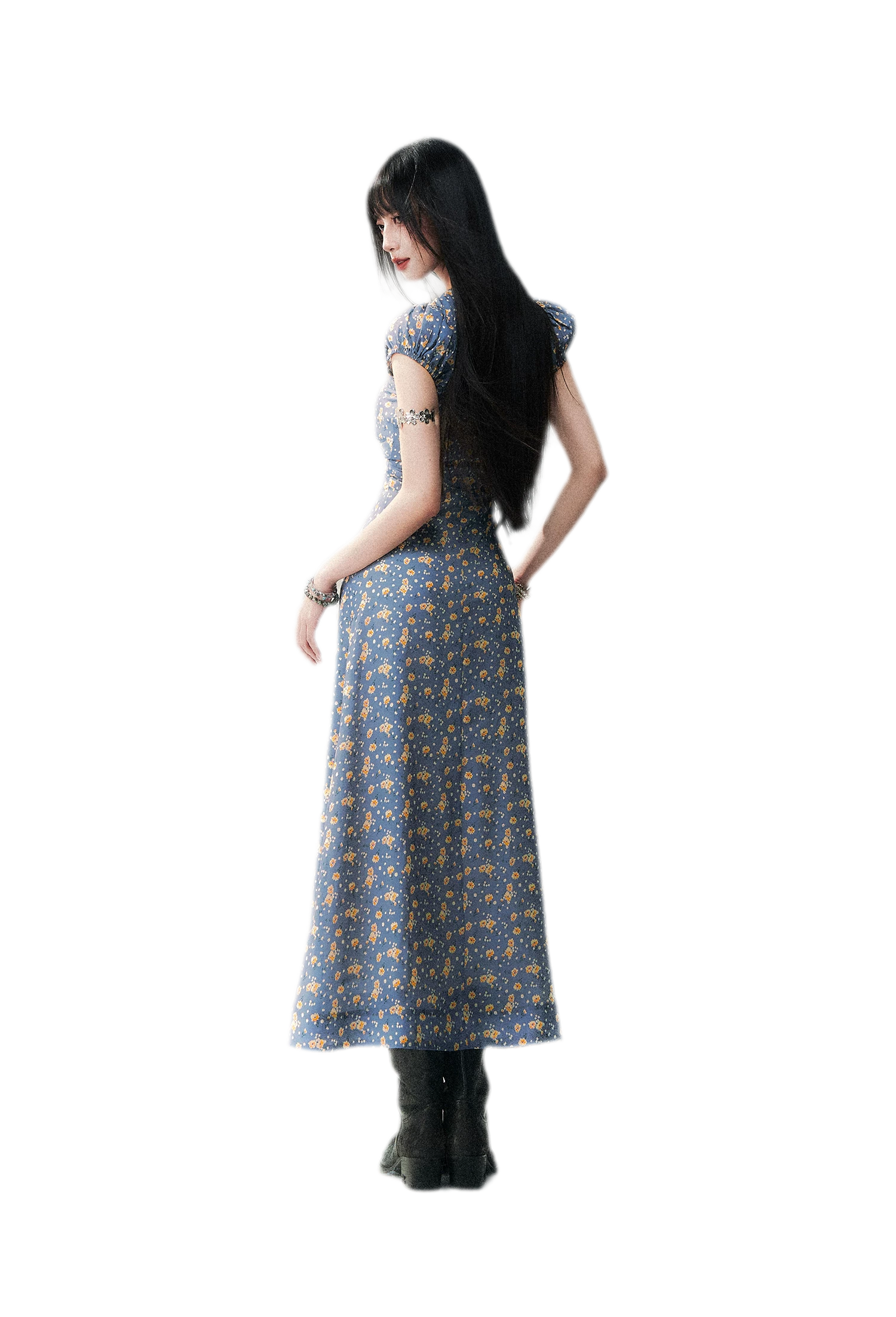 Blue Floral Tencel Dress