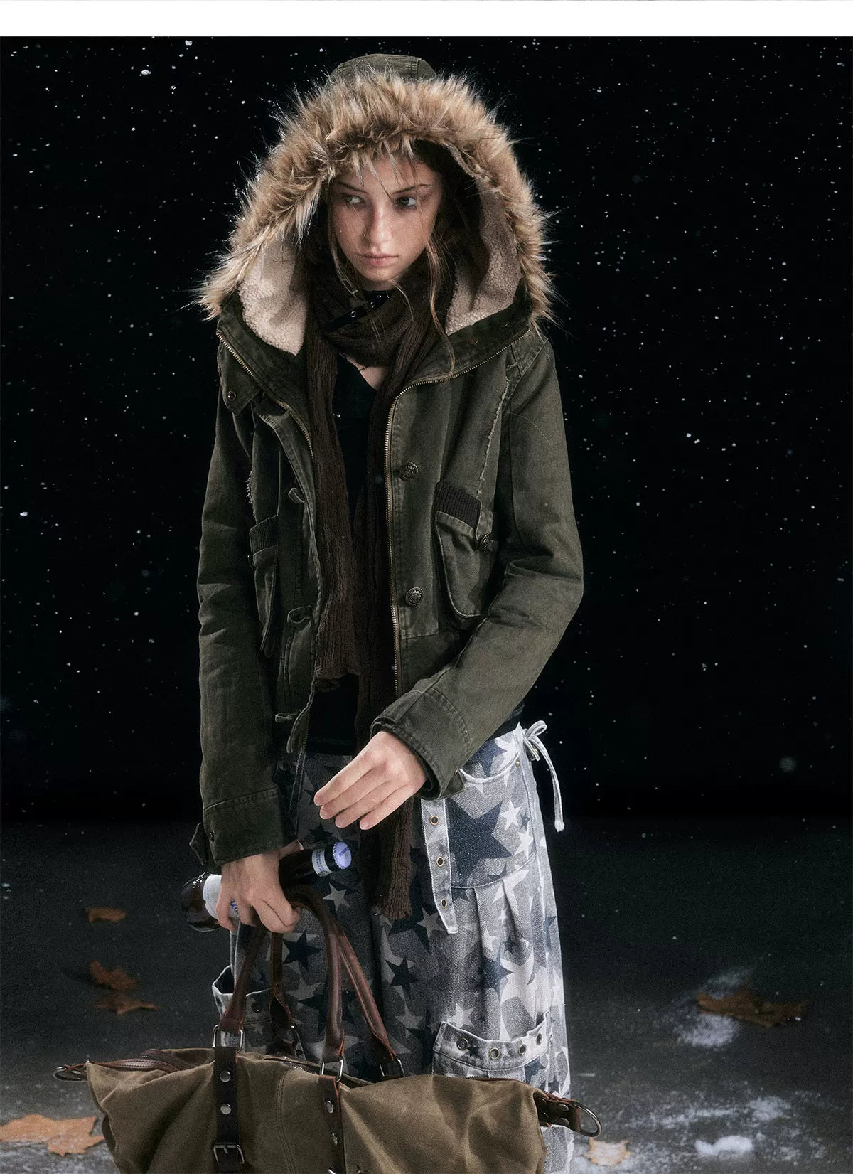 Washed Quilted Fur-Trim Hooded Jacket