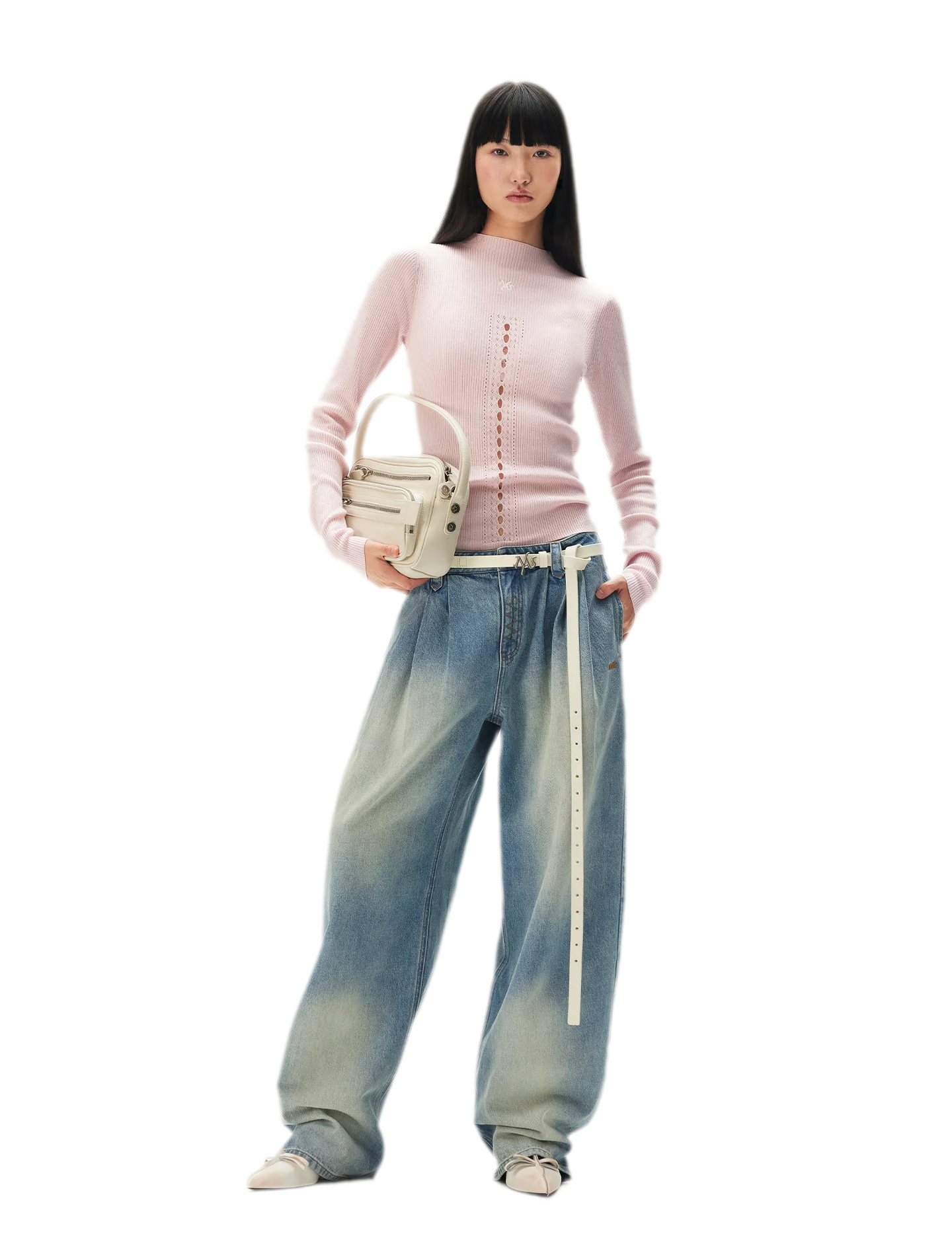 Openwork Rib-Knit Fitted Top