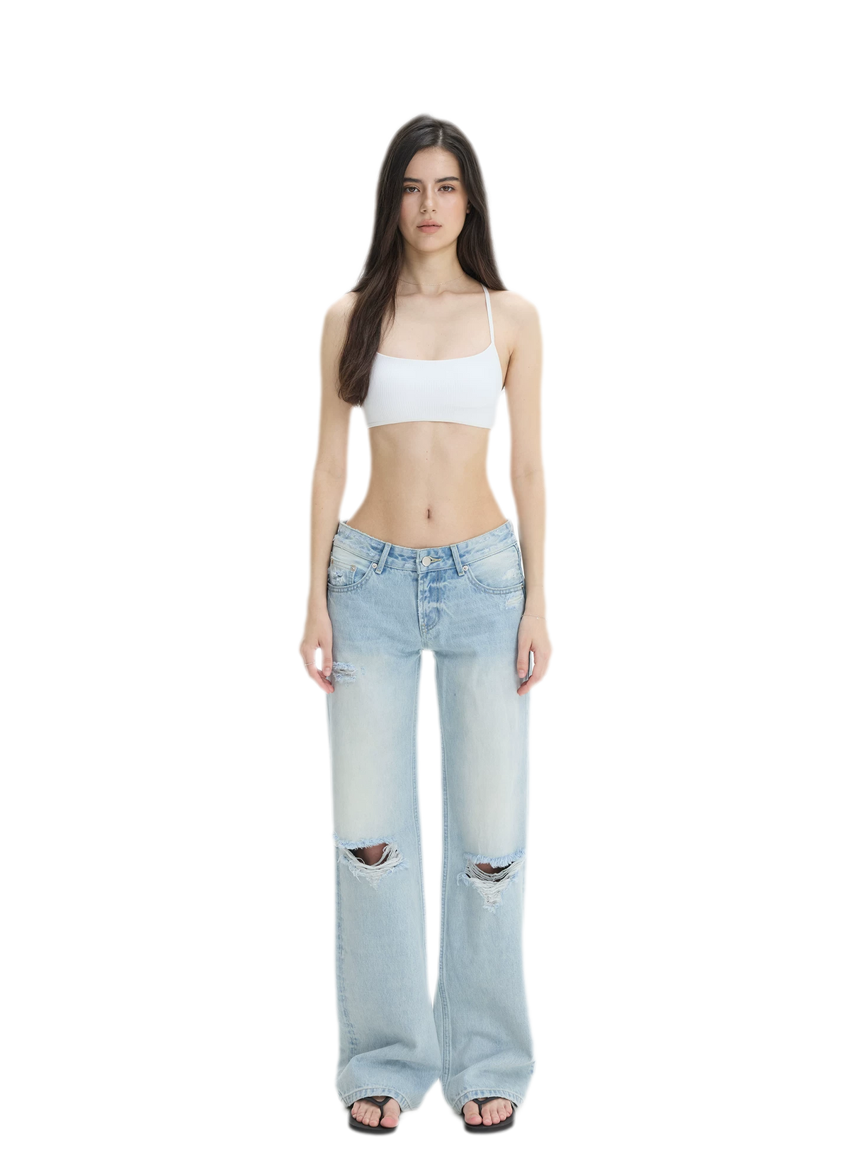 Washed Distressed Straight-Leg Jeans