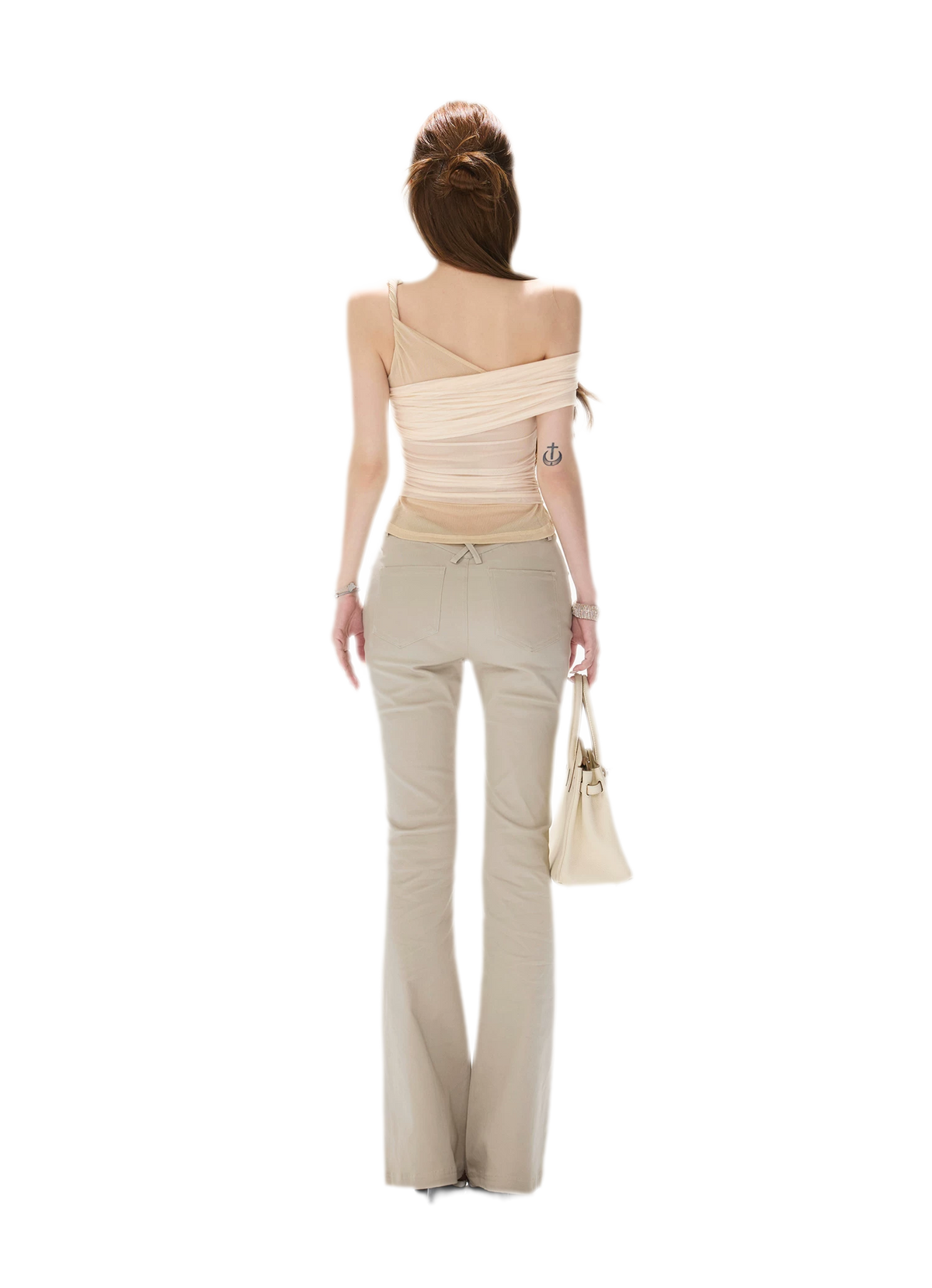 Beaded Ruched Mesh Top