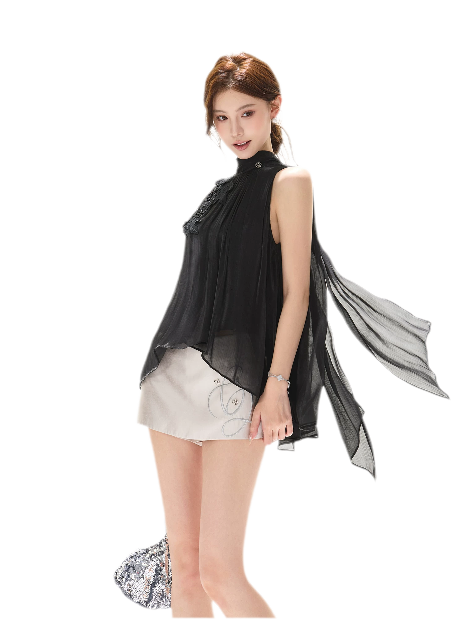 Embellished Satin Mini Skort