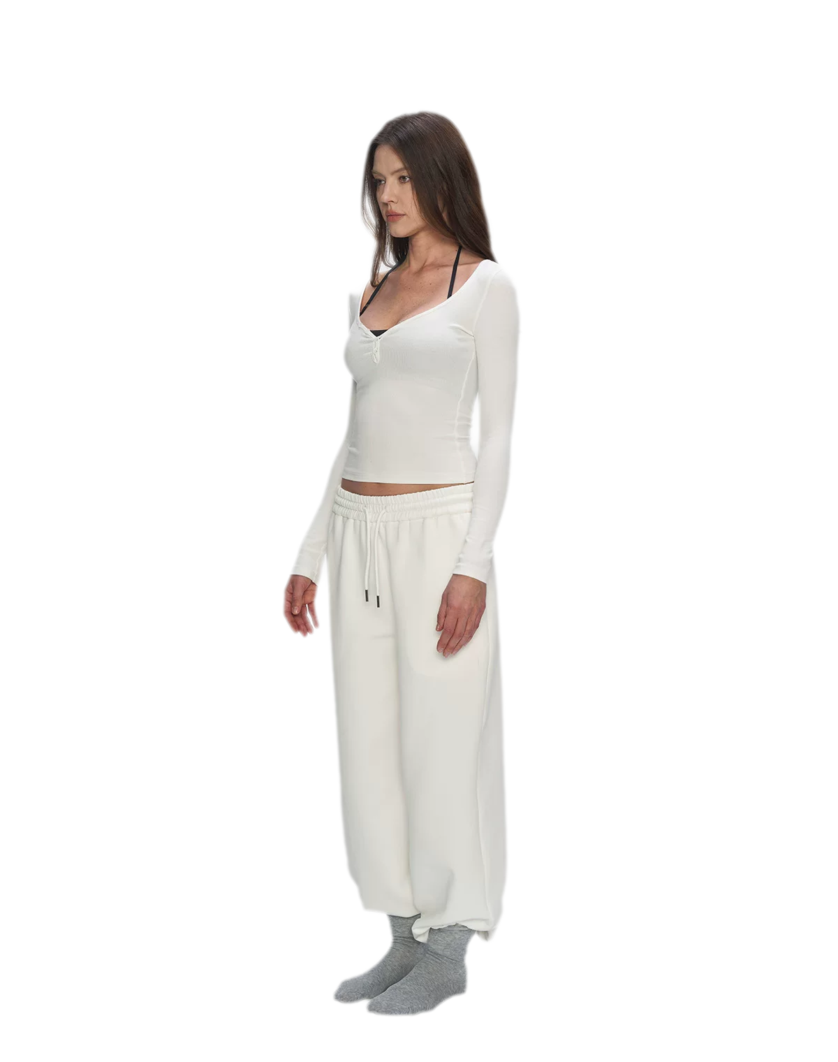 Ribbed V-Neck Button Top