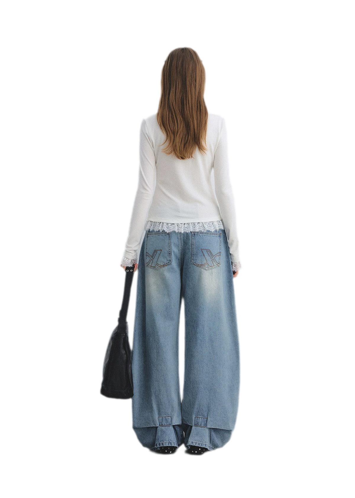 Lace Panel Ruched Hem Top