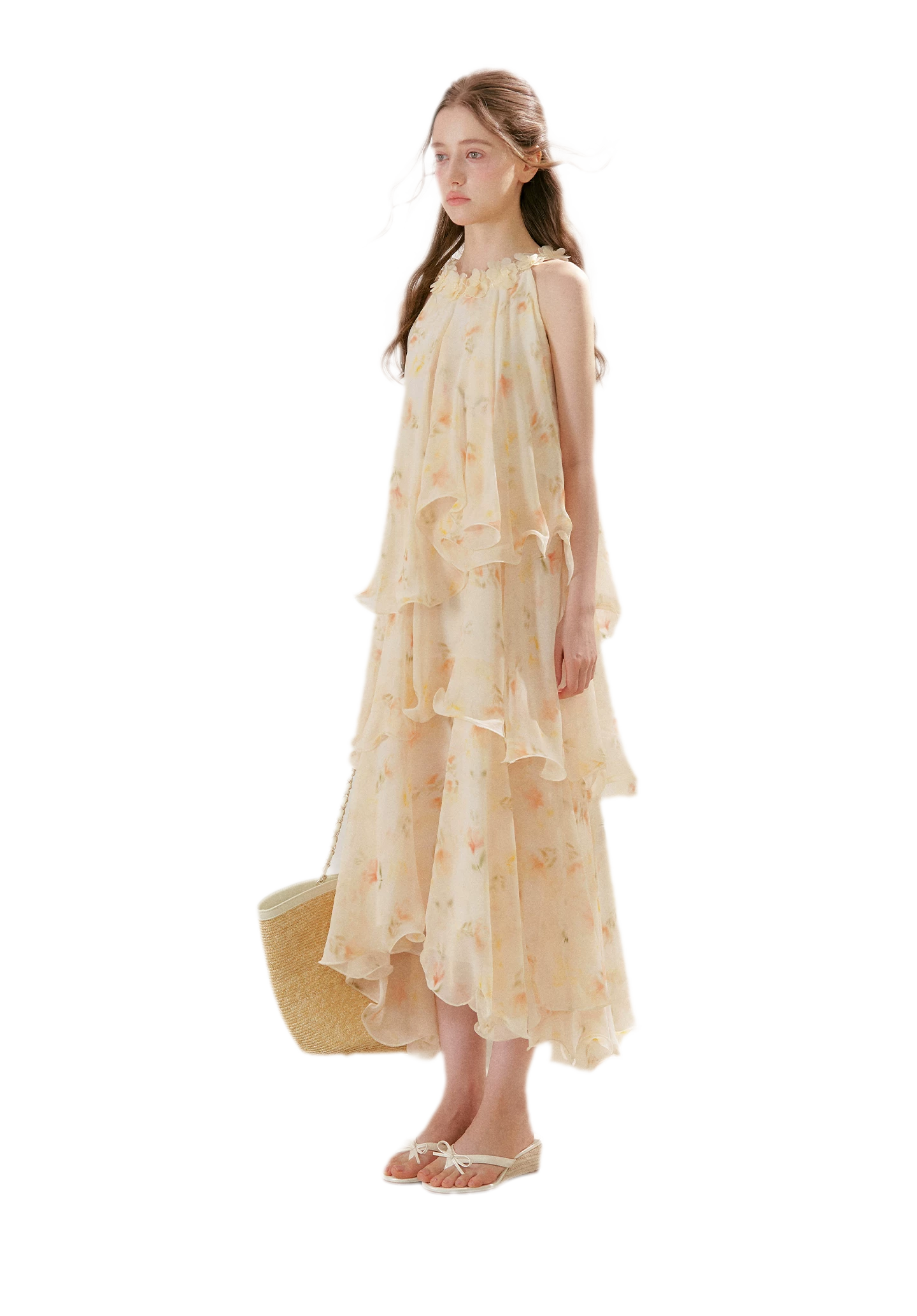 Chiffon Floral Halter Long Dress