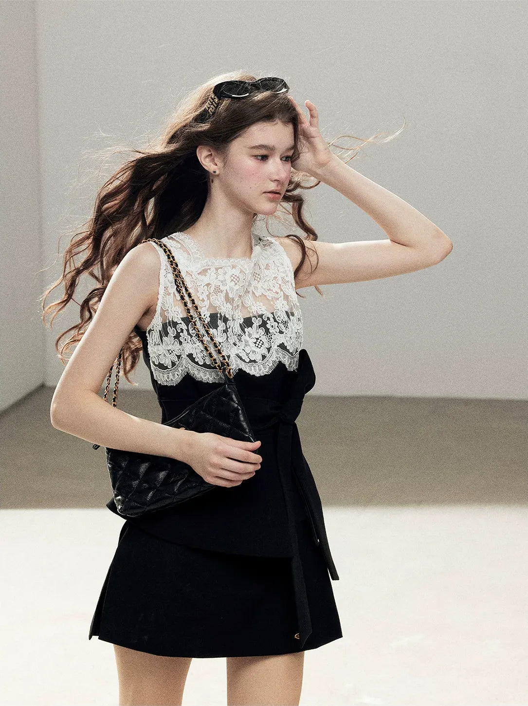 Lace Color-Block Sleeveless Top