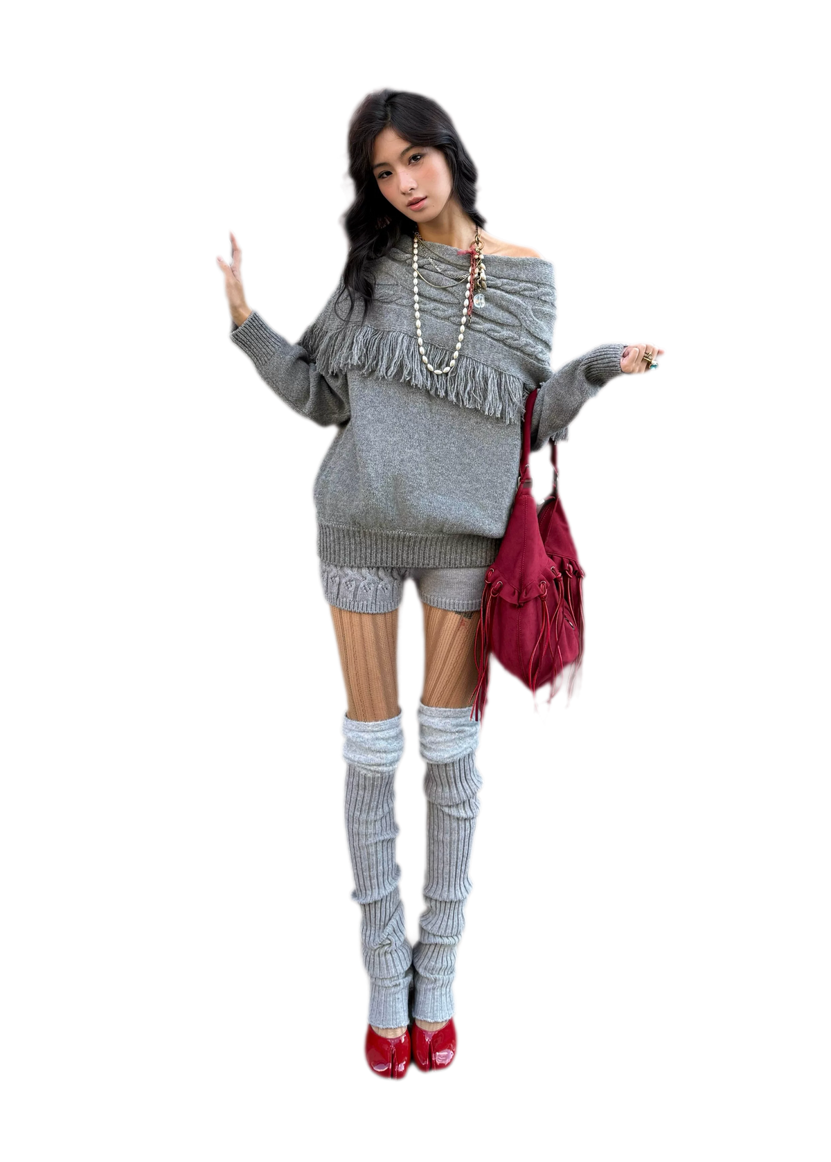 Cable Knit One-Shoulder Set