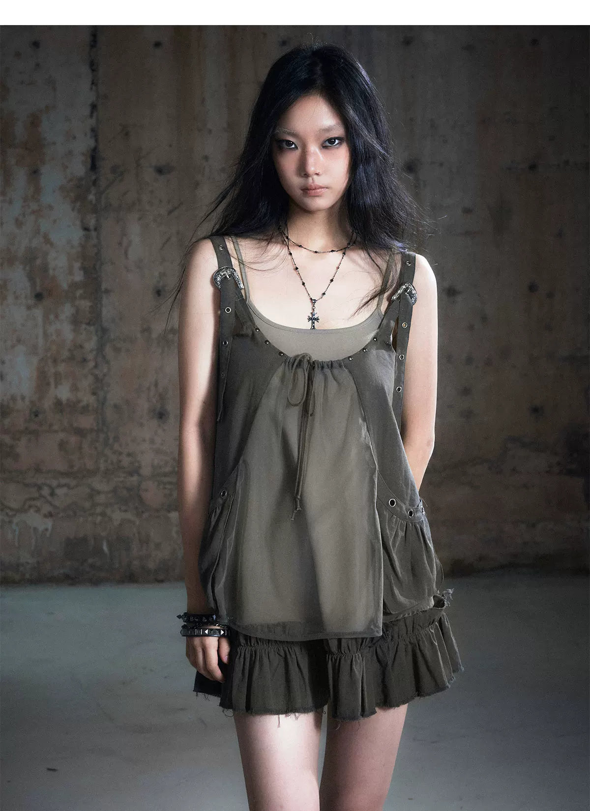 Mesh Layered Strap Dress