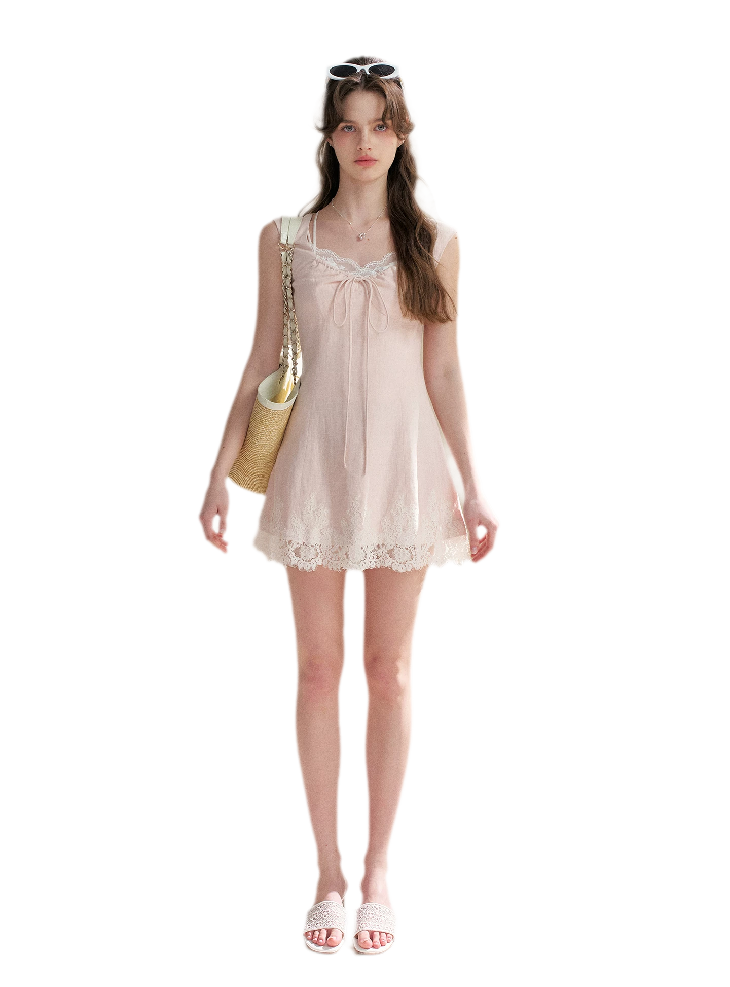 Lace Trim A-Line Short Dress